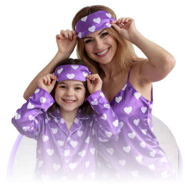imagem mae filha pijama roxo mobile